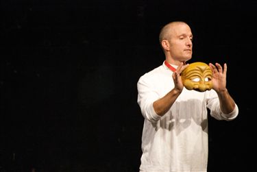 Jonathan holding an Arlechino Mask