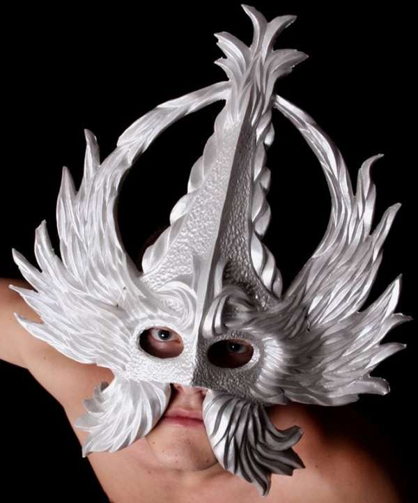 Crowned Glory Mardi Gras Half Mask, Pearled White, Modeled design by jonathan kipp becker