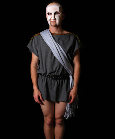 boy mask from medea greek theater design by jonathan kipp becker